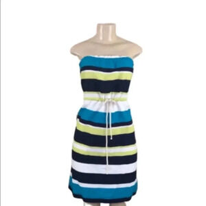 GAP DRESS CASUAL BLUE & GREEN STRIPES  STRAPLESS VACATION COMFY SIZE SMALL